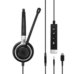 EPOS|Sennheiser IMPACT SC 635 Mono USB-C And 3.5mm Corded Headset -JABRA Store epos sennheiser impact sc 635 mono usb c and 3.5mm corded headset side view with call connectivity
