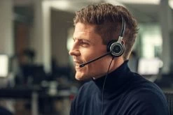 EPOS|Sennheiser IMPACT SC 665 Duo USB And 3.5mm Corded Headset -JABRA Store epos sennheiser impact sc 665 duo usb and 3.5mm corded headset being worn