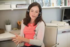 Plantronics/Poly EncorePro HW700 Series Corded Headset -JABRA Store ls encorepro 510 woman home closeup talking med 17feb15 4